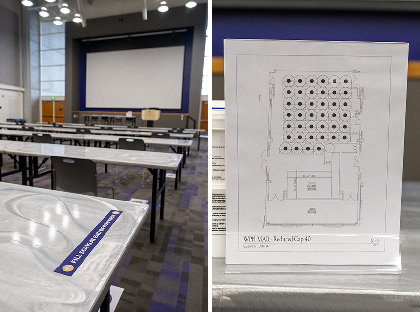 William W. Philip Hall, the largest space on the UW Tacoma campus with a "normal" capacity of 460, has been reconfigured as a 40-person classroom.