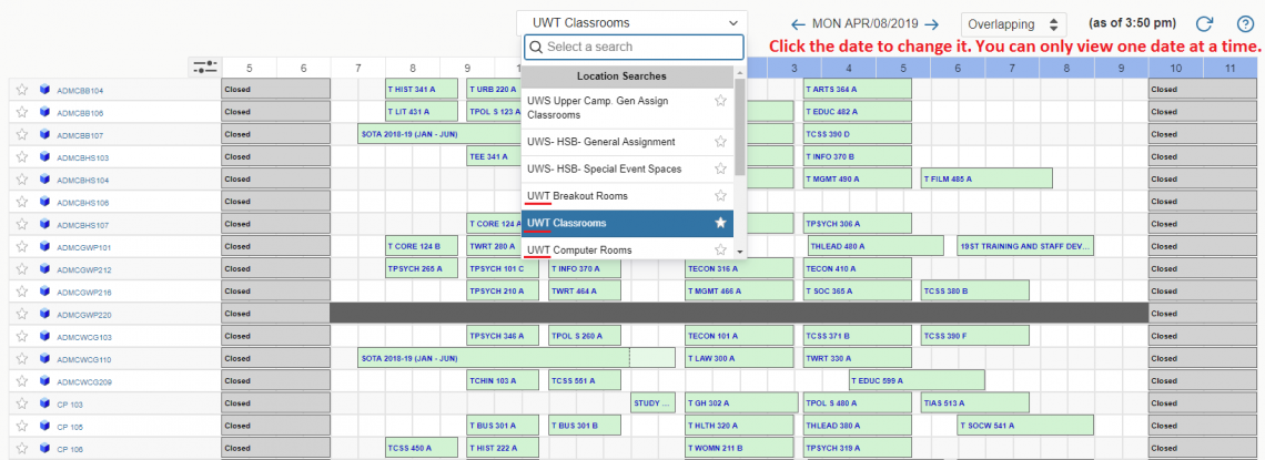 availability grid for location search