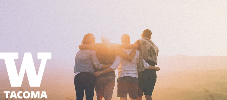 Group of friend in front of sunrise