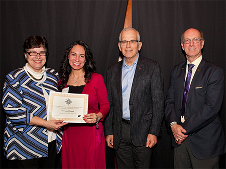 From left: UW President Ana Mari Cauce, Urban Studies Assistant Professor Anaid Yerena, UW Provost Gerald Baldasty, UW Graduate School Dean David Eaton at 2017 Latinx Faculty Recognition Event.