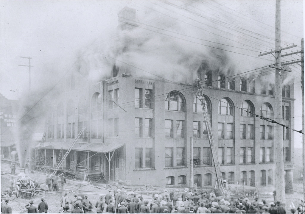 Fire burning in building later to become UW Tacoma's GWP.