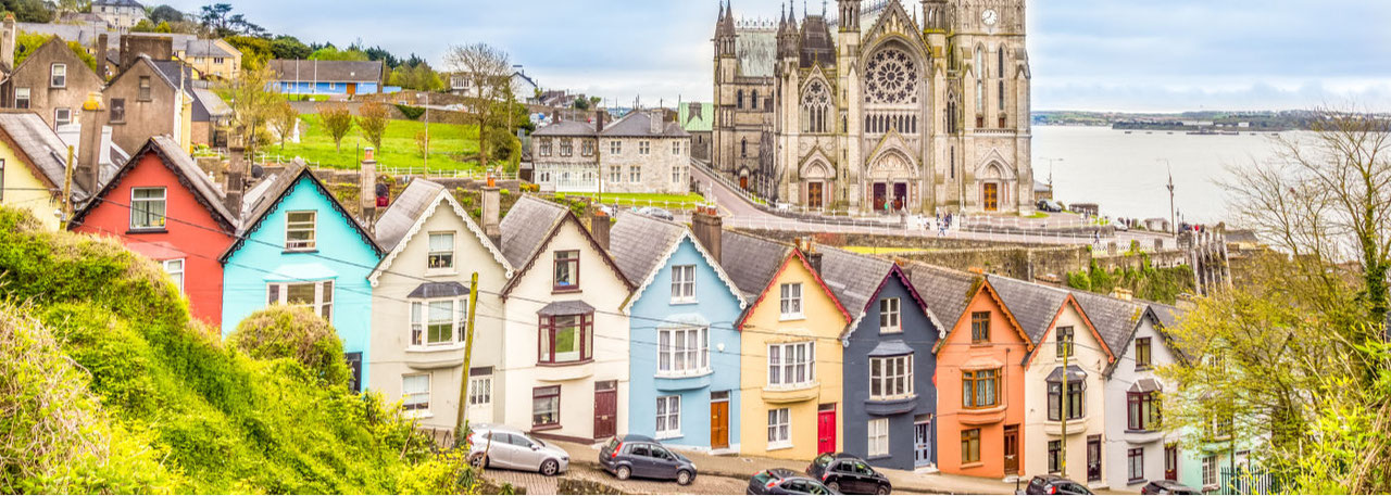 Colorful houses along the water in Cork, Ireland 