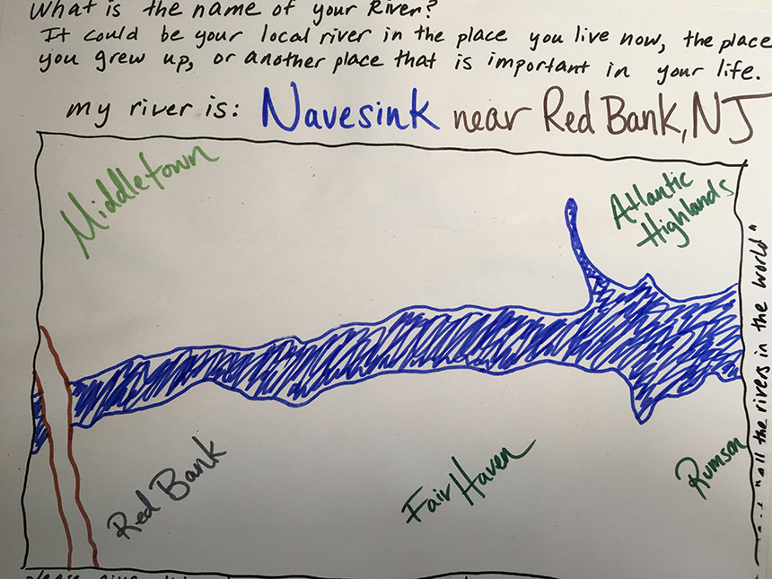 Participant worksheet for "All the Rivers in the World" project depicting Navesink River