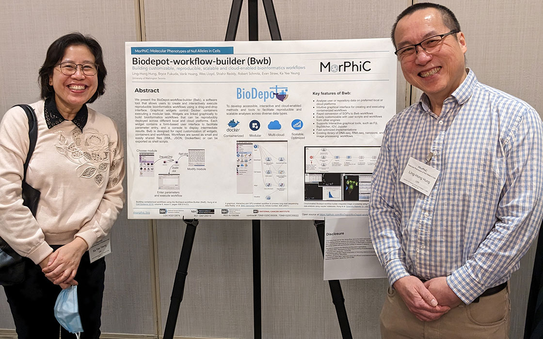 Dr. Ka Yee Yeung and Dr. Ling-Hong Hung posing next to their poster