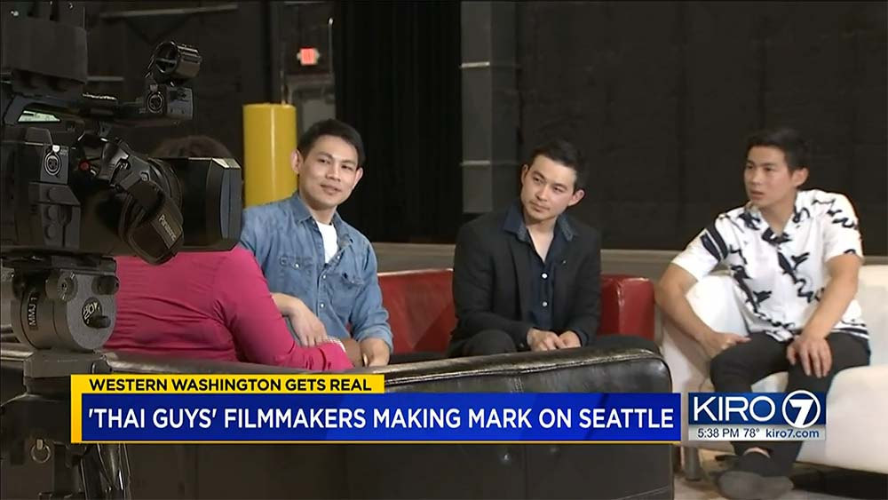 Still from 2023 KIRO 7 interview with Note, Nuk and Nut Suwanchote, interviewed by reporter Deborah Horne.