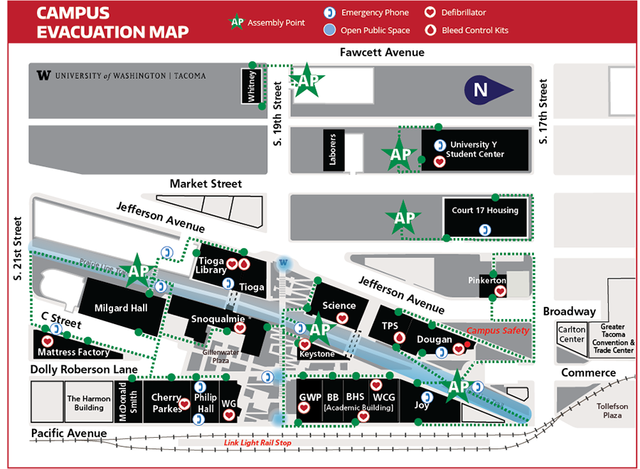 Emergency Evacuation Map of UW Tacoma Campus