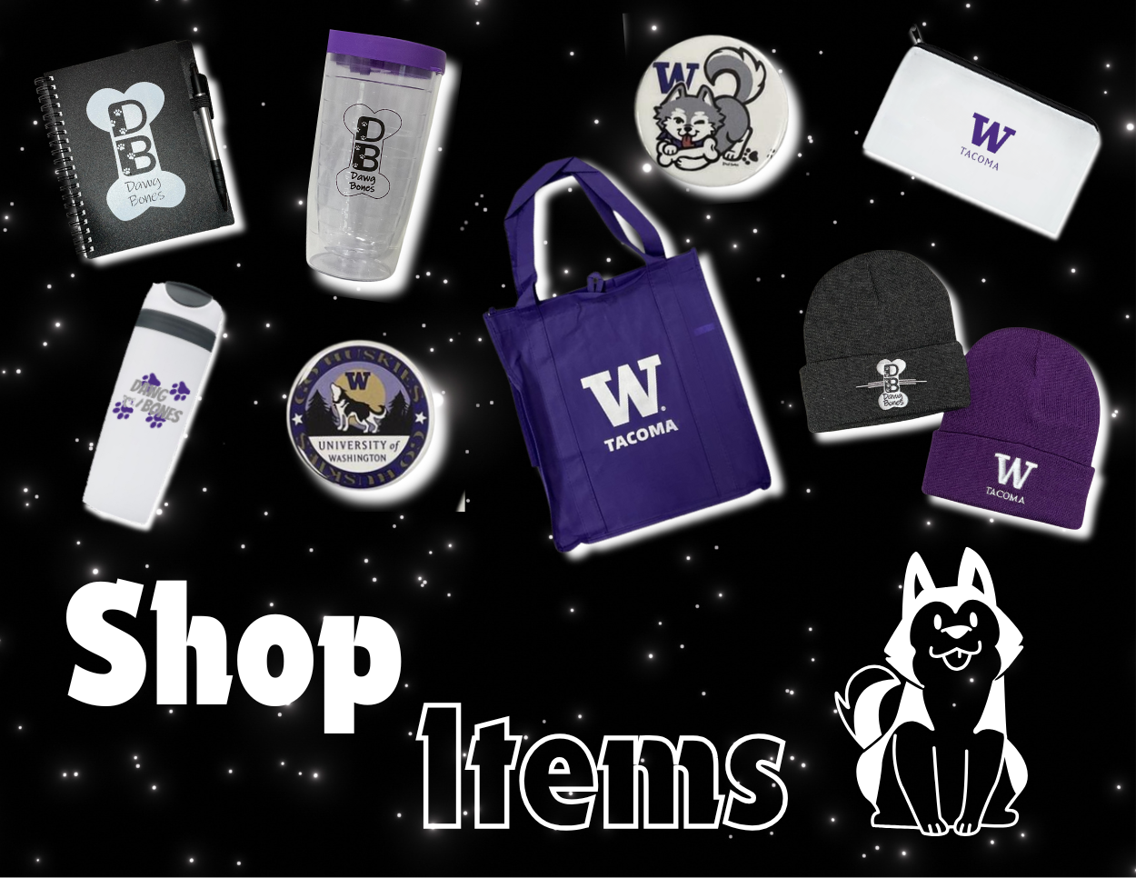 A selection of commodities available in the Dawg Bones store.