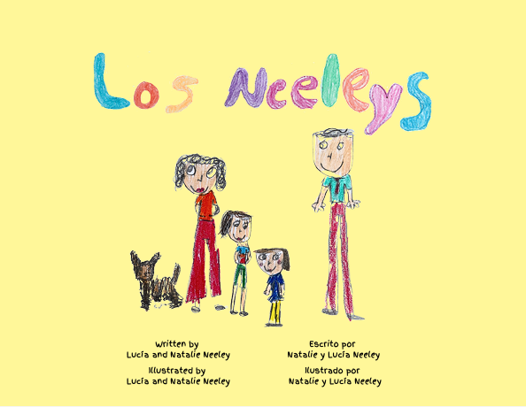 Child's crayon drawing with the title 'Los Neeleys'