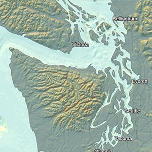 Topographic map of Salish Sea