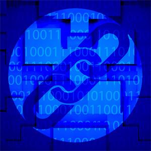 Illustration of chain links against background of binary digits