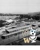 Black and white aerial photo of Puyallup Assembly Center, on the grounds of the Washington State Fairgrounds.