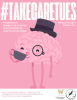 Pink flier with a large brain sipping tea with a main tagline that says #takecaretuesday